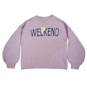 Hem & Thread Weekend Sweater Womens Large Lavender Fuzzy Eyelash Knit Graphic